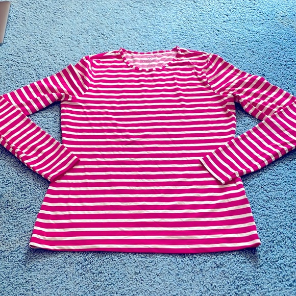 Lands' End Other - LANDS' END Fuchsia Pink and White Striped Long Sleeve Swim Coverup Rash Guard